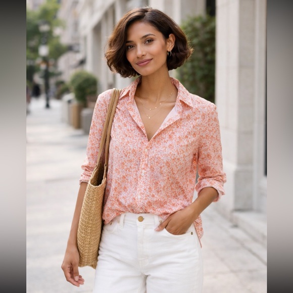 Frank & Eileen Tops - NEW Frank & Eileen Finbar Relaxed Button-down Shirt in Peach Floral Size S